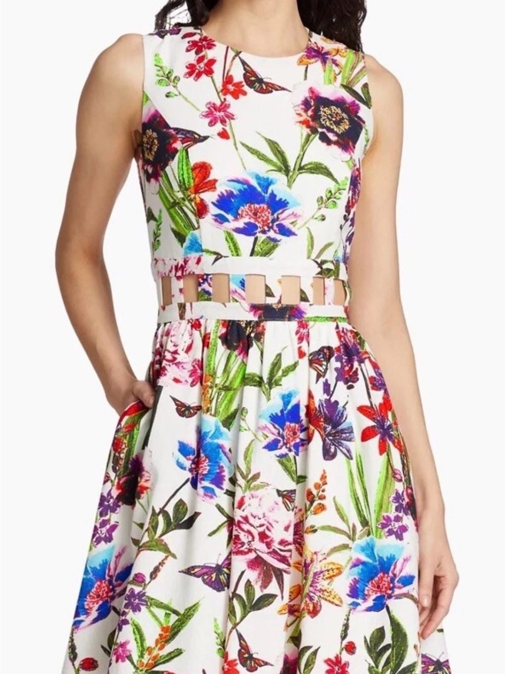 LTD Floral Cutout Waist Mini Dress - White Multicolor